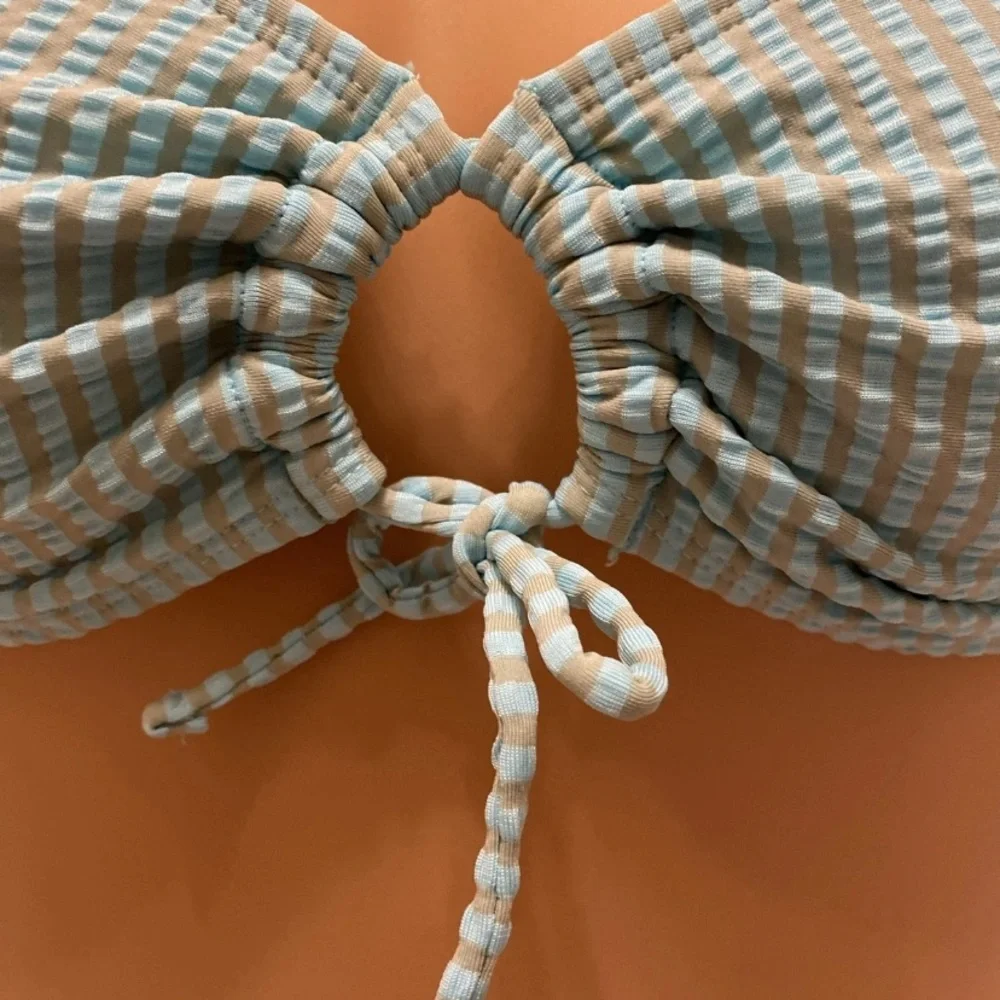 Xhilaration Seafoam Blue Green Striped Bikini Top
